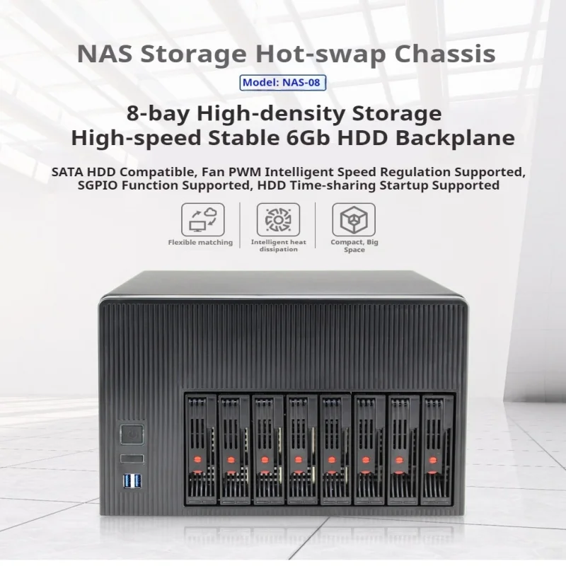 

8-bay NAS case USB3.0 storage server Micro ATX motherboard 1U power supply empty case
