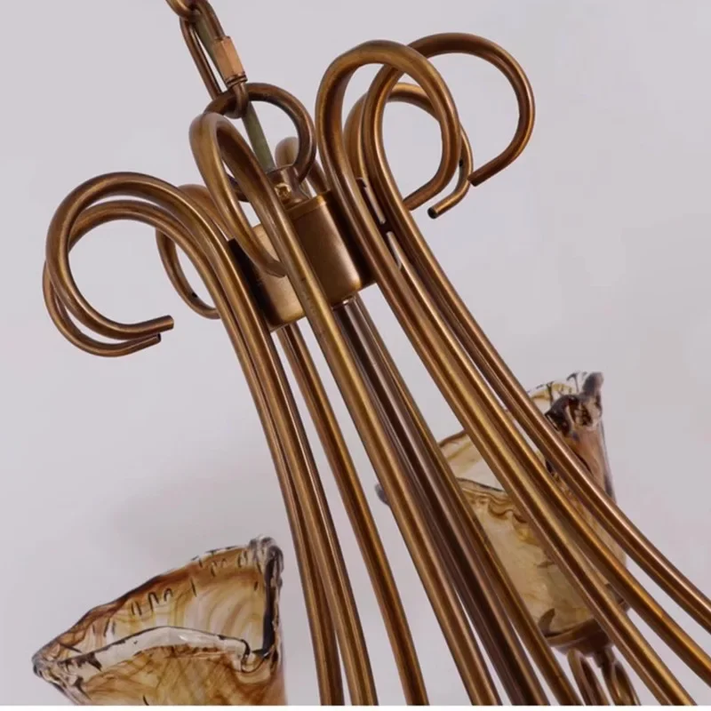 American all-copper living room chandelier, creative retro French villa dining room glass bedroom study lamp