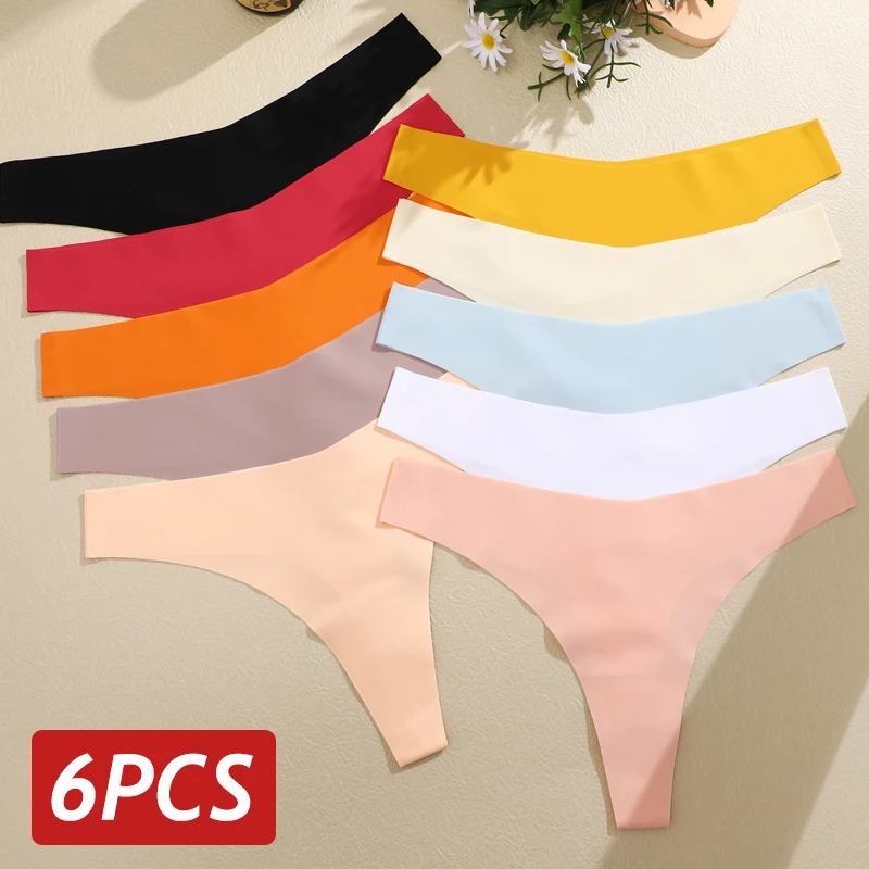 Culotte sans couture sexy pour femme, taille en V, string, sous-vêtement féminin ultra fin, couleurs dopamine, mode estivale, 6 pièces par ensemble