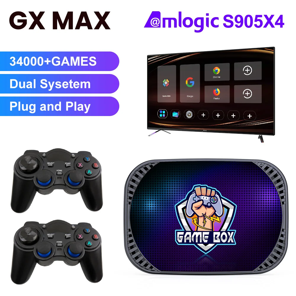 GX MAX Retro Video Game Console For PSP/PS1/N64/Sega Saturn/DC with EmuELEC4.6 & Android11 S905X4 4K 50+Emulators 43000+Games