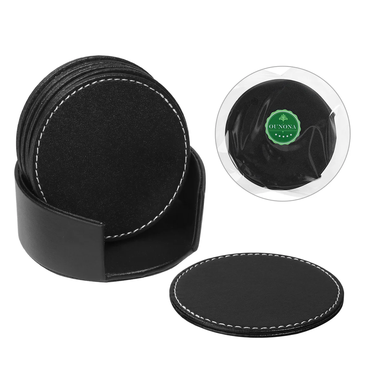 

6Pcs PU Coaster Set Round Cup Pads Holder Non Slip Water Resistant Protective Table Mats for Cups Coaster