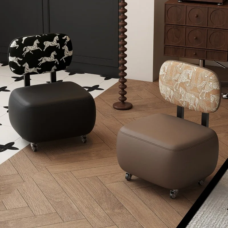 Rolling Stool with Casters, Swivel Round Seat on Wheels for Living Room, Movable Home Office & Sofa Foot Stool, Low Height