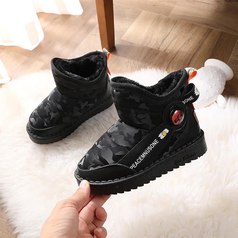 

2025 New kids Snow Boots Fashion Platform Boots for boys Winter Plush Warm Cotton Shoes Girls Waterproof Ankle Boots