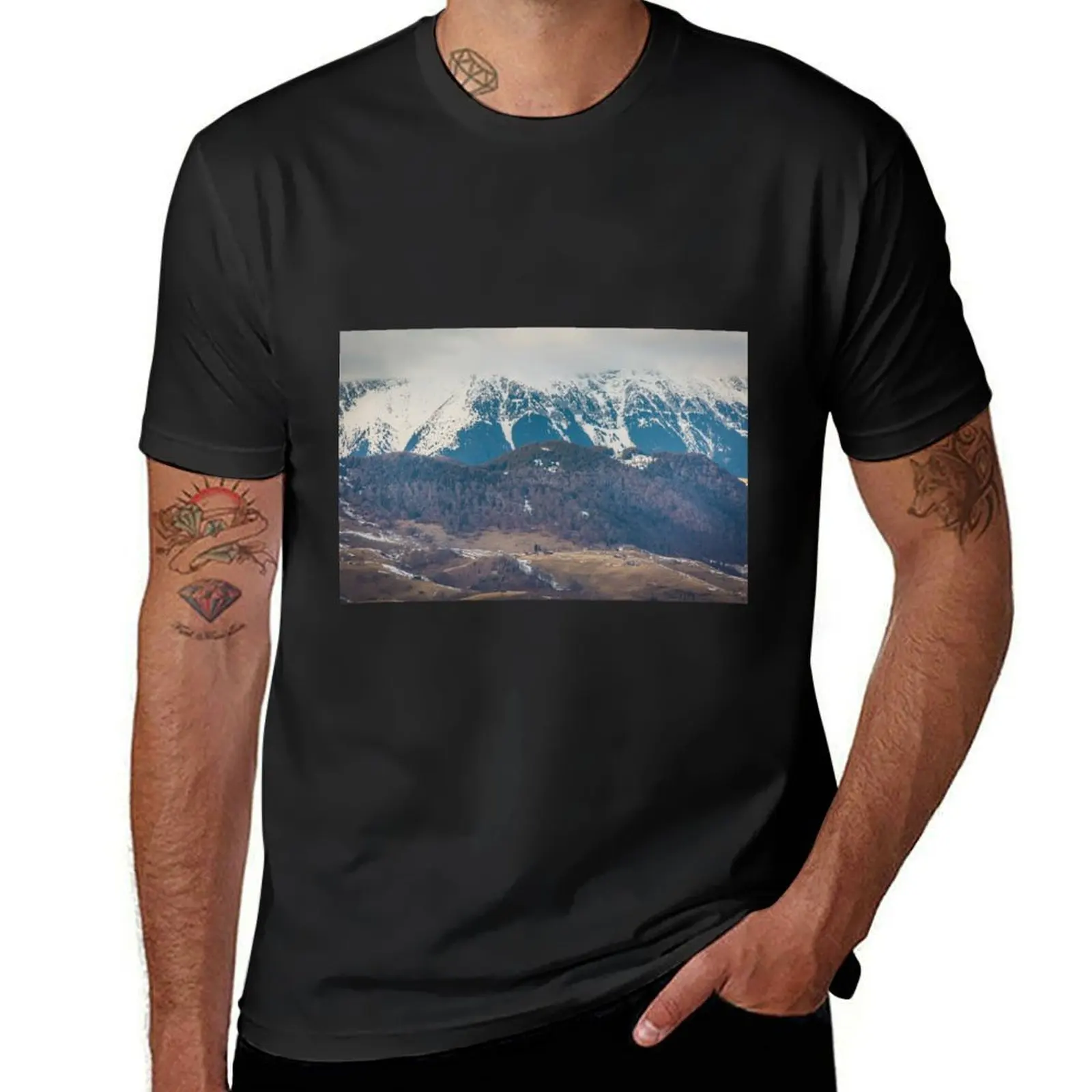 Transylvanian winter landscape with the Bucegi Mountains T-Shirt oversizeds for a boy oversized vintage clothes mens t shirts