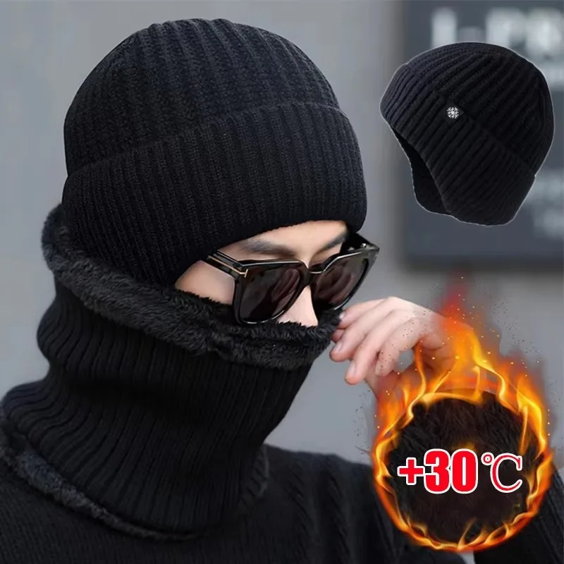 Topi Dingin Lari Ski Sepeda Olahraga Tebal Luar Ruangan Topi Rajut Musim Dingin Pria Luar Ruangan dengan Topi Terintegrasi Tudung Telinga Hangat Beludru