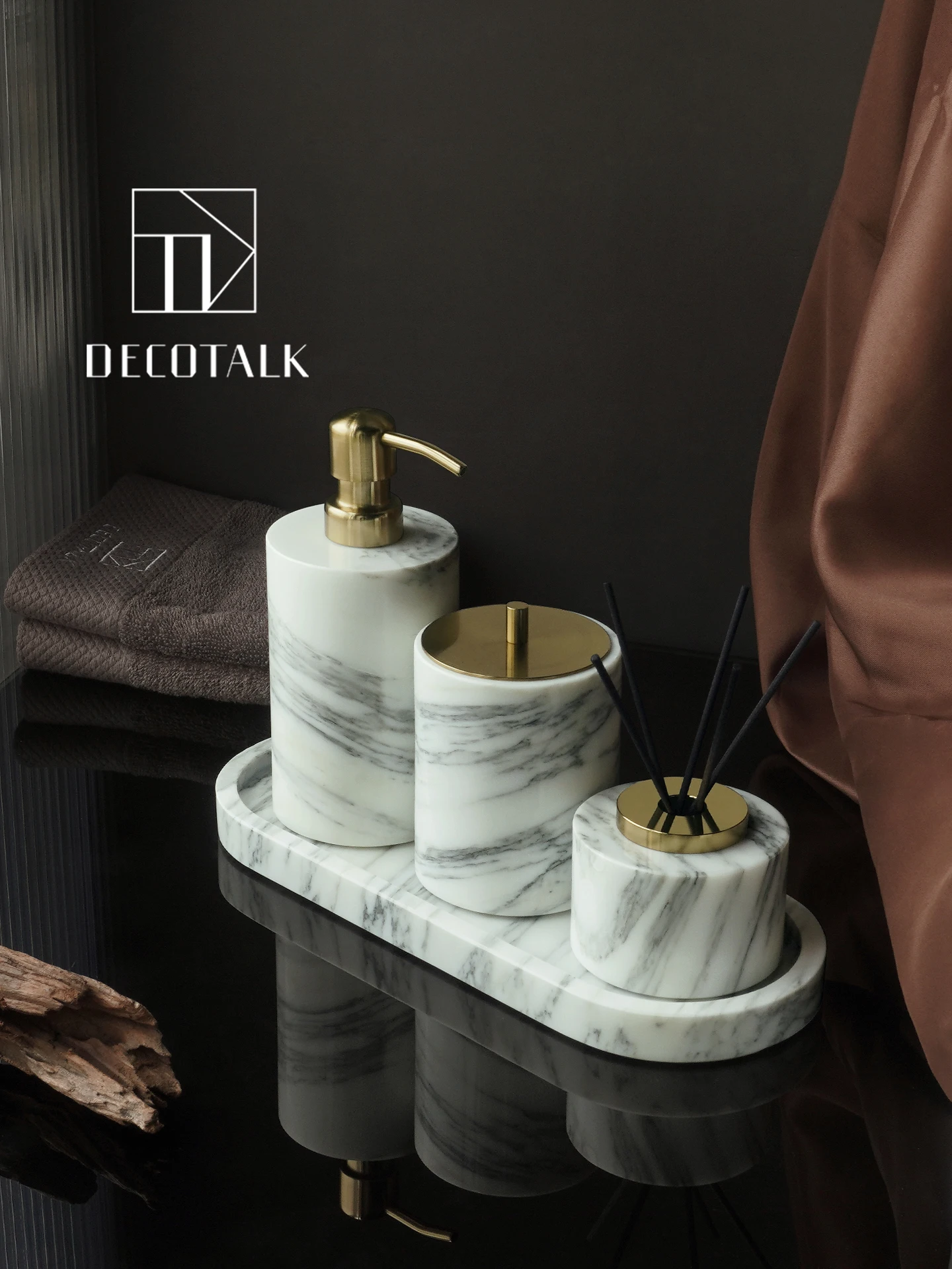 Natural Luxury Marble Bathroom Accessories Set DecoTalk Large Flower White Marble Bathroom Aromatherapy Tray Decorative Piece