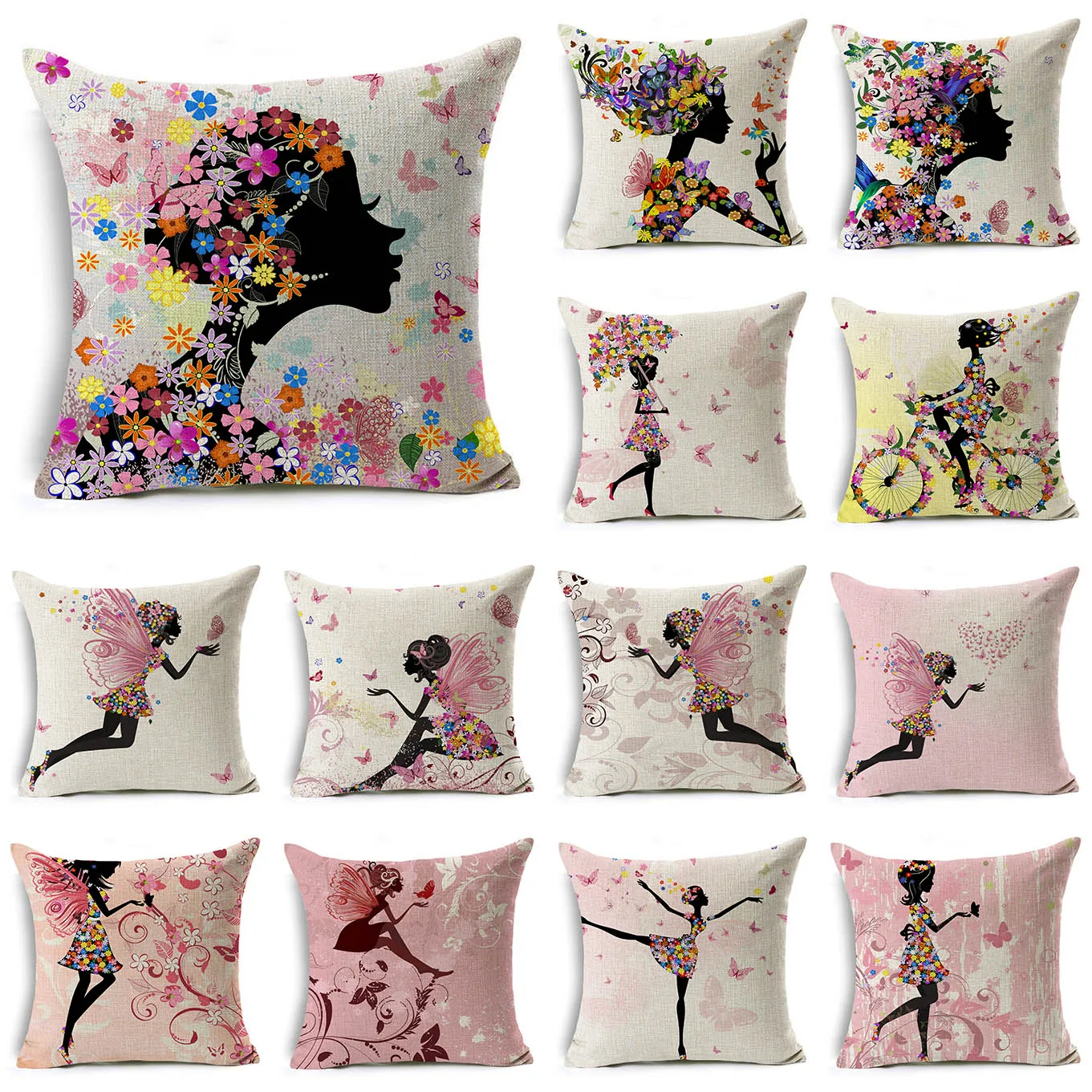 Fairy Girl Pillowcase Cute Flower Girl Pillow Case Boy Girl Kid Room Aesthetic Home Decor Sofa Garden Chair 45x45 Pillowslip