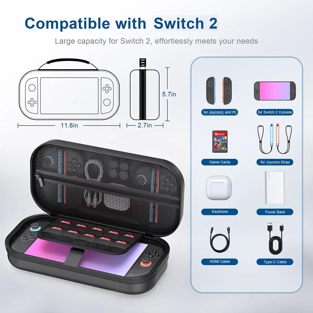 New Large Carry Case for Switch 2 Console Protective Hard Portable Travel Bag Pouch Case for NS Switch2 Game Accessories