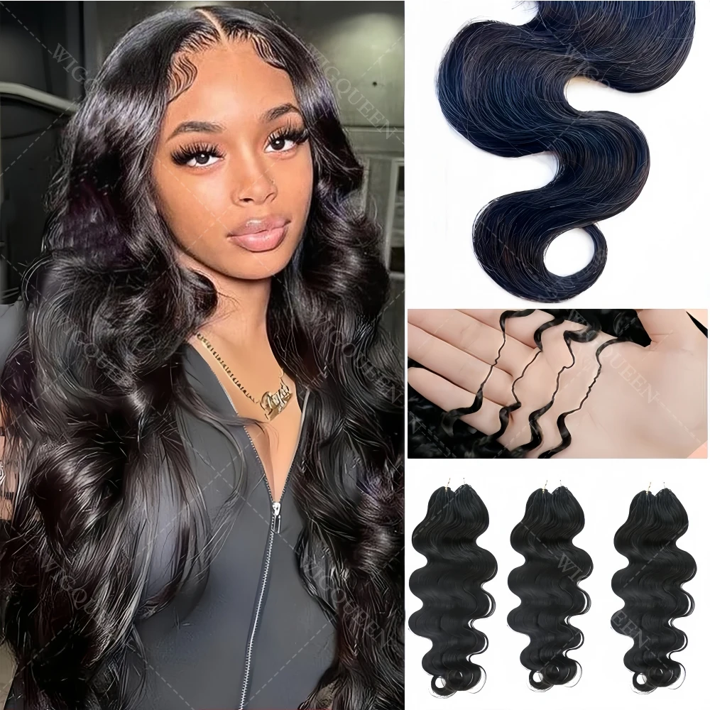 Body Wave Crochet Pre-Separated Human Hair Extensions Knotless With Invisible String Natural Black Reusable Feather Crochet Hair