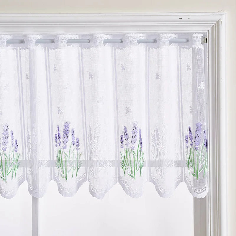 Window Valance Lavender Print Short Window Curtain Grommet Top Postal Style for Coffee Kitchen Curtains Home Decor 180x50cm