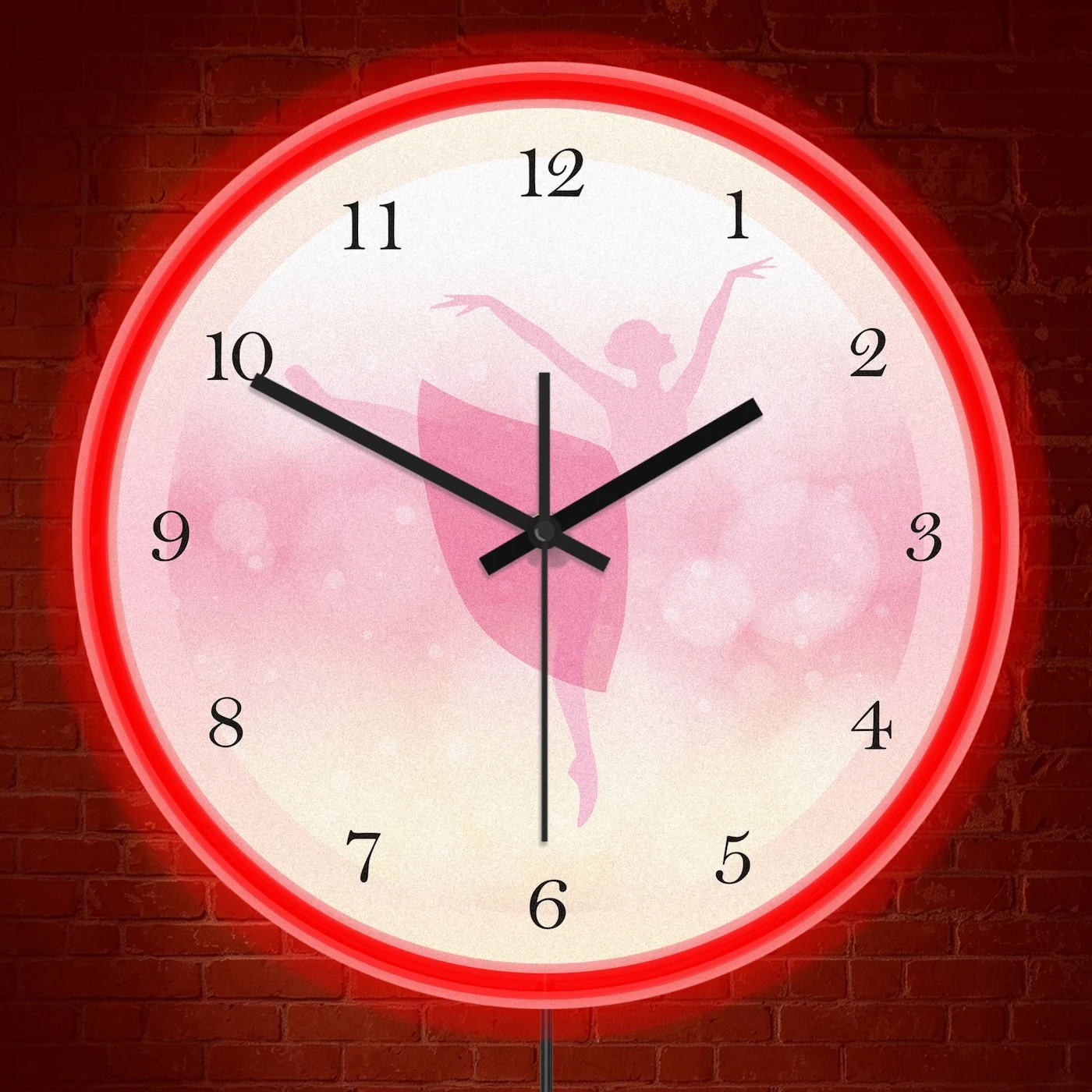 Pink Ballerina LED Neon Wall Clock for Girl Room Dancing Studio Ballet Dancer Illuminated Sign Luminous Night Light Wall Clock