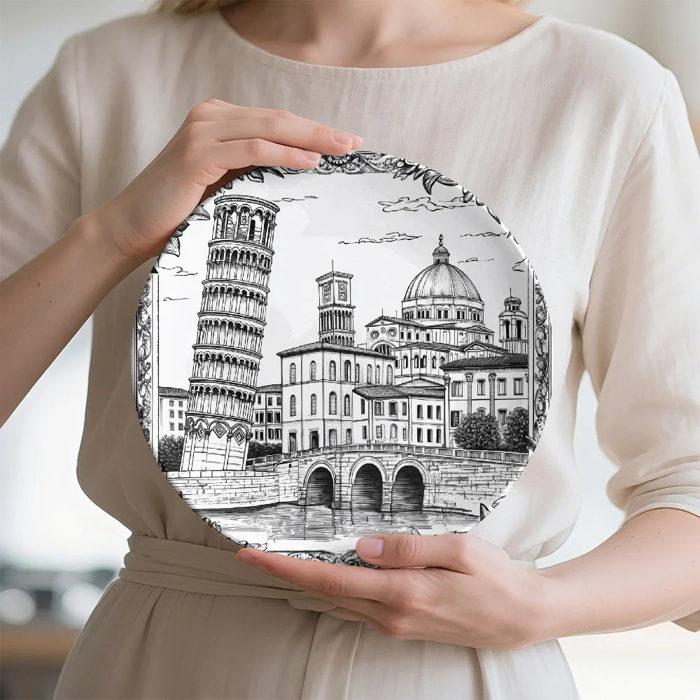 1pc Leaning Tower Pisa Designed Decorative Plate, Novelty Fashionable Decor Plate for Wall and Table, Non-Food Contact,