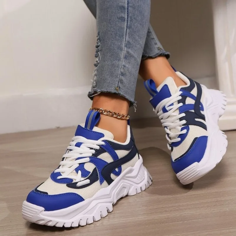 Women's Shoes on Sale 2024 New Lace Up Women's Vulcanize Shoes Autumn Breathable Mesh Mixed Colors Outdoor Casual Walking Shoes