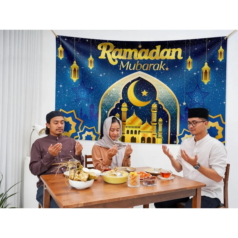 VIKAMA Ramadan Mubarak Background Decoration Banner Ladan Decoration Home Ramadan Party Supplies Tapestry Banner