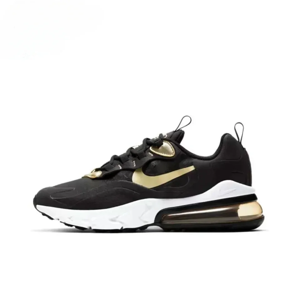 Nike Air Max 270 React Black Metallic Gold Star (GS) BQ0103-018 Low-top Air Cushion Casual Running Shoes For Men And Women