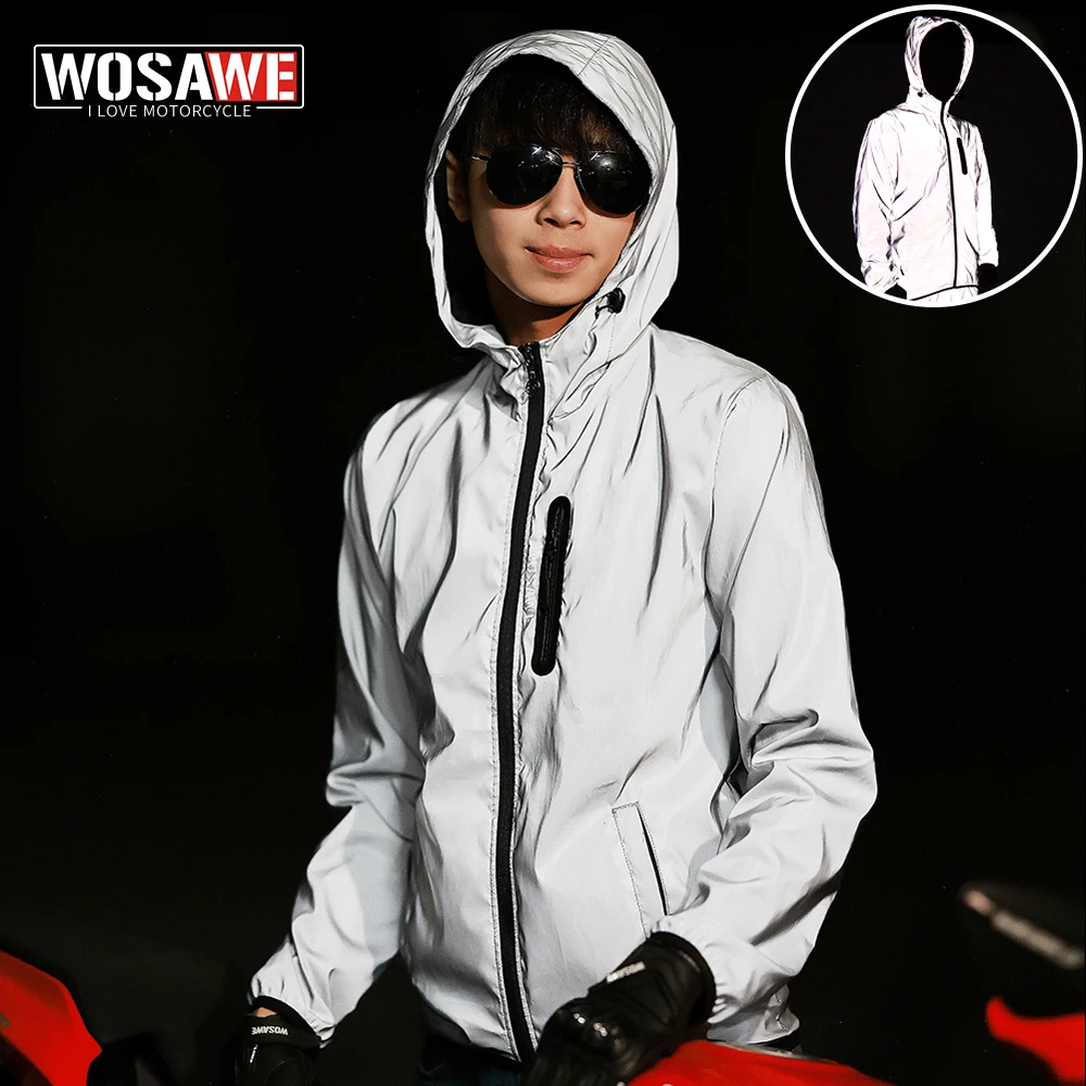 WOSAWE Autumn Winter Men Reflective Jacket High Visibility Vest Motorcycle Jacket Men Women Waterproof Windbreaker Hoodies Coat