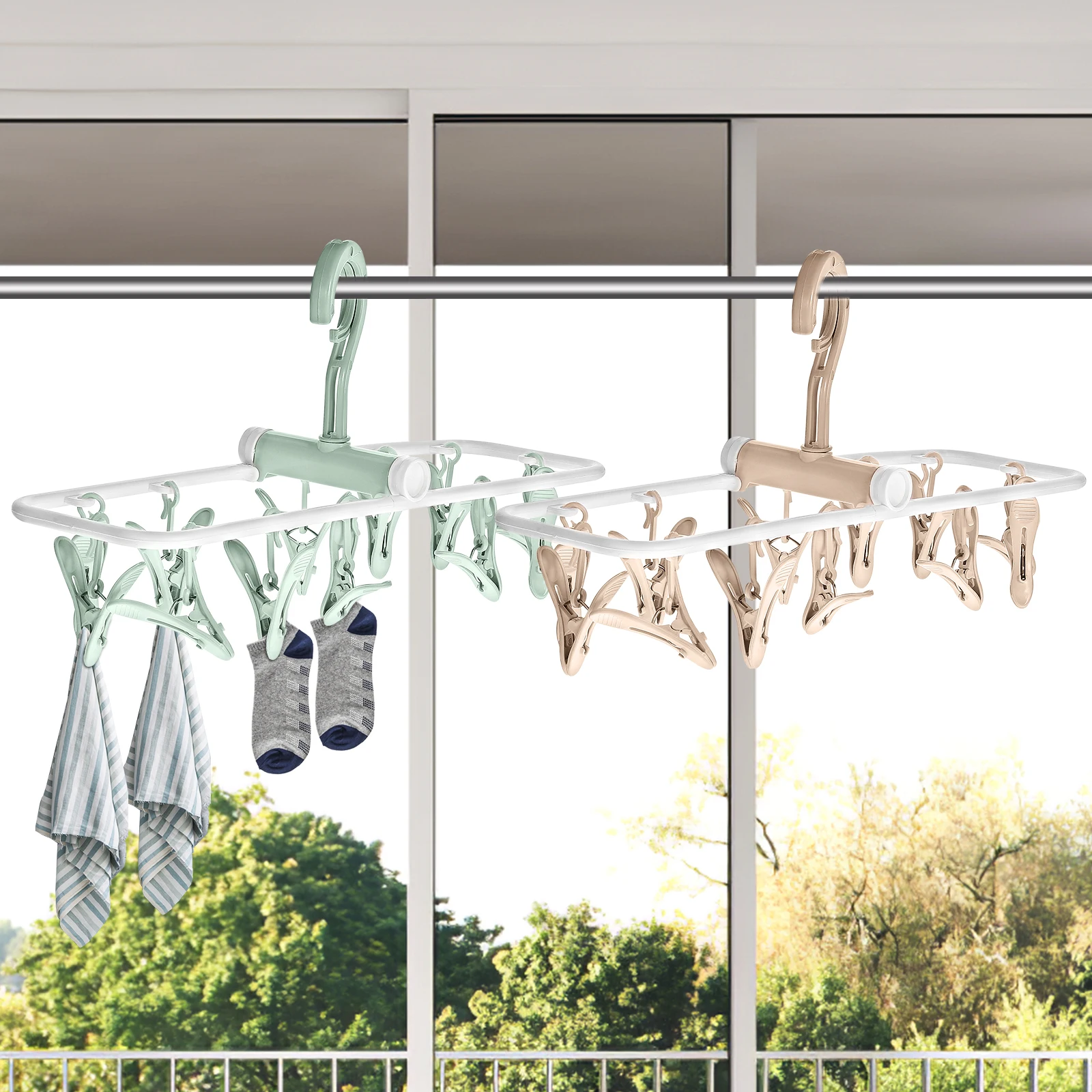 

4 Pcs Foldable Clothes Hangers Clip Drying Rack for Baby Clothes Underwear Sock Laundry Travel Plastic Racks Reusable
