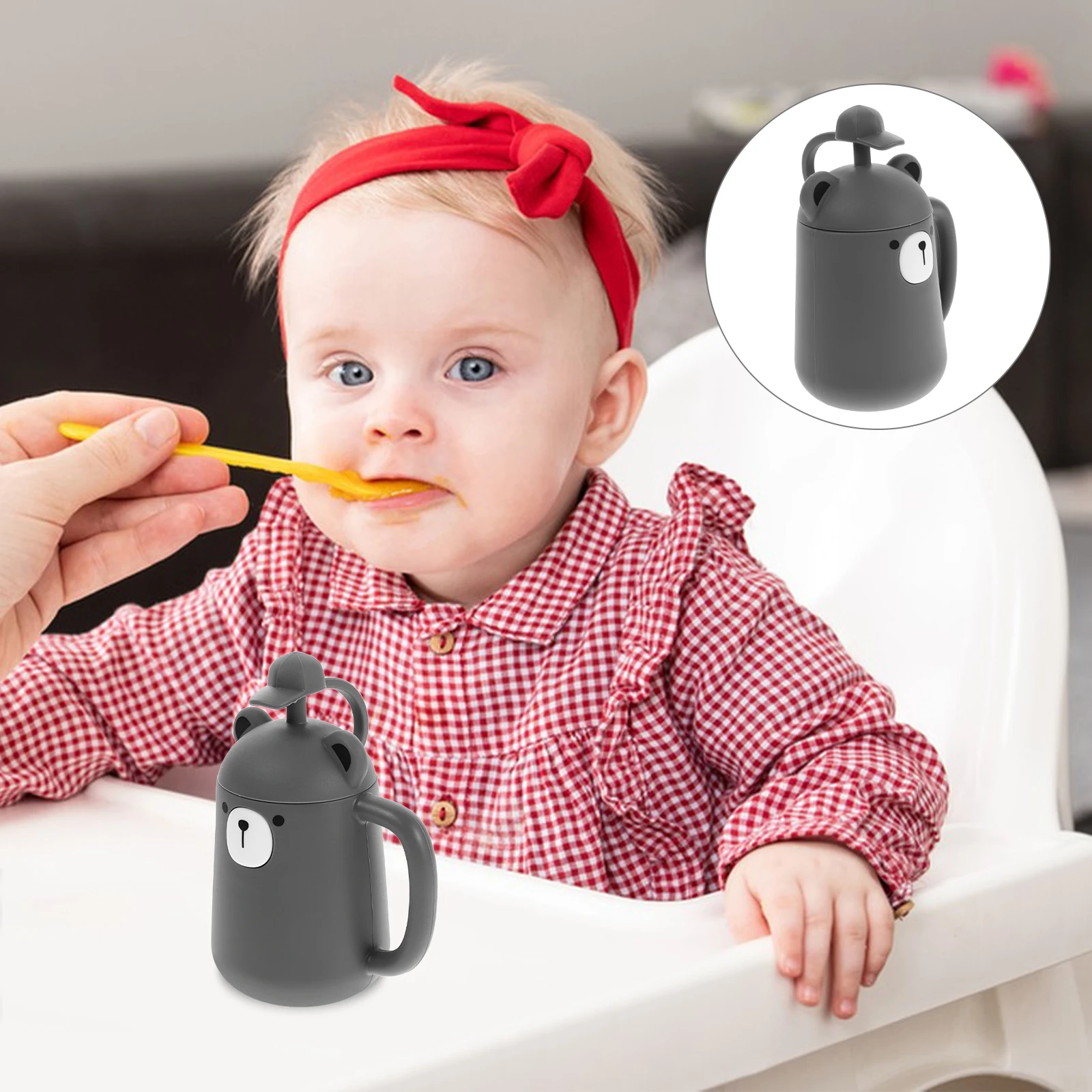 

Cute Cartoon Silicone Straw Bear Design Baby Water Drop Resistant Lightweight Training For Toddlers No Spill Kids Drinking