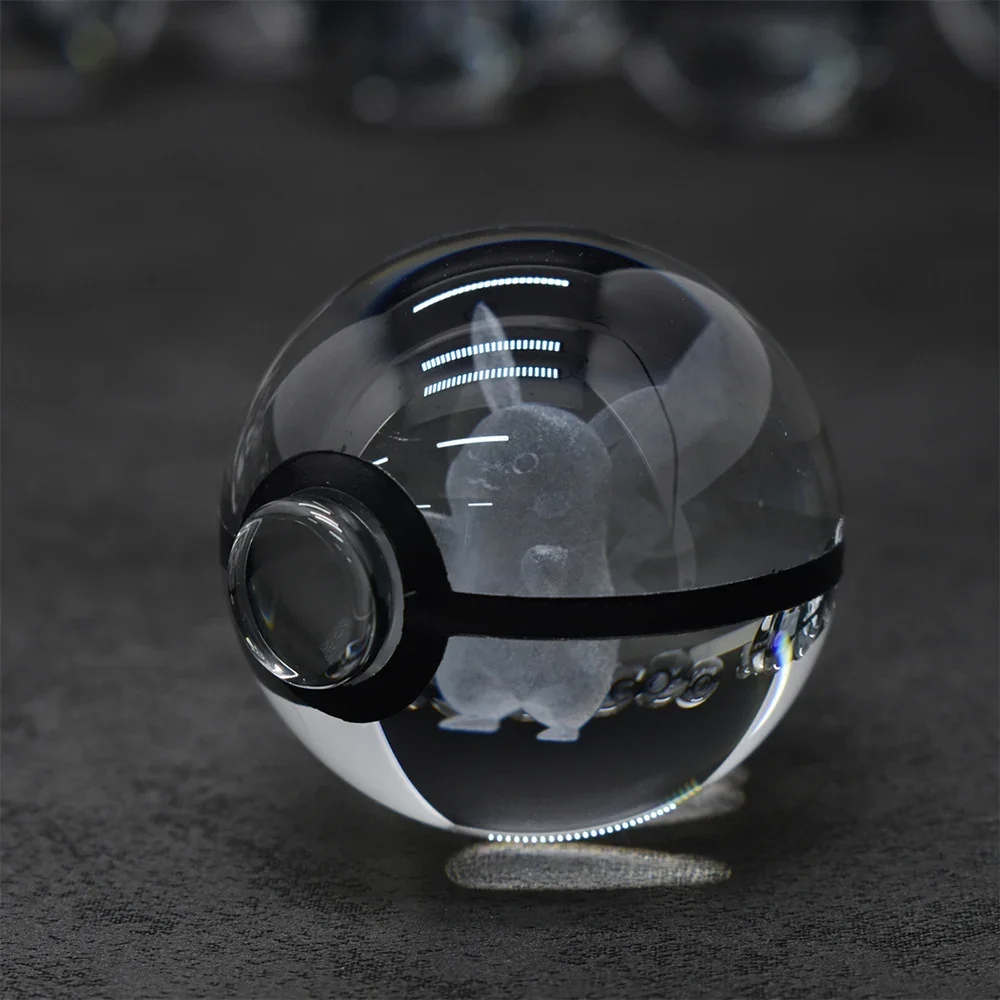 Pokemon 3D Crystal Ball Pikachu Figure Pokeball Engraving Crystal Charizard Model with Led Light Base Toys Anime Christmas Gift