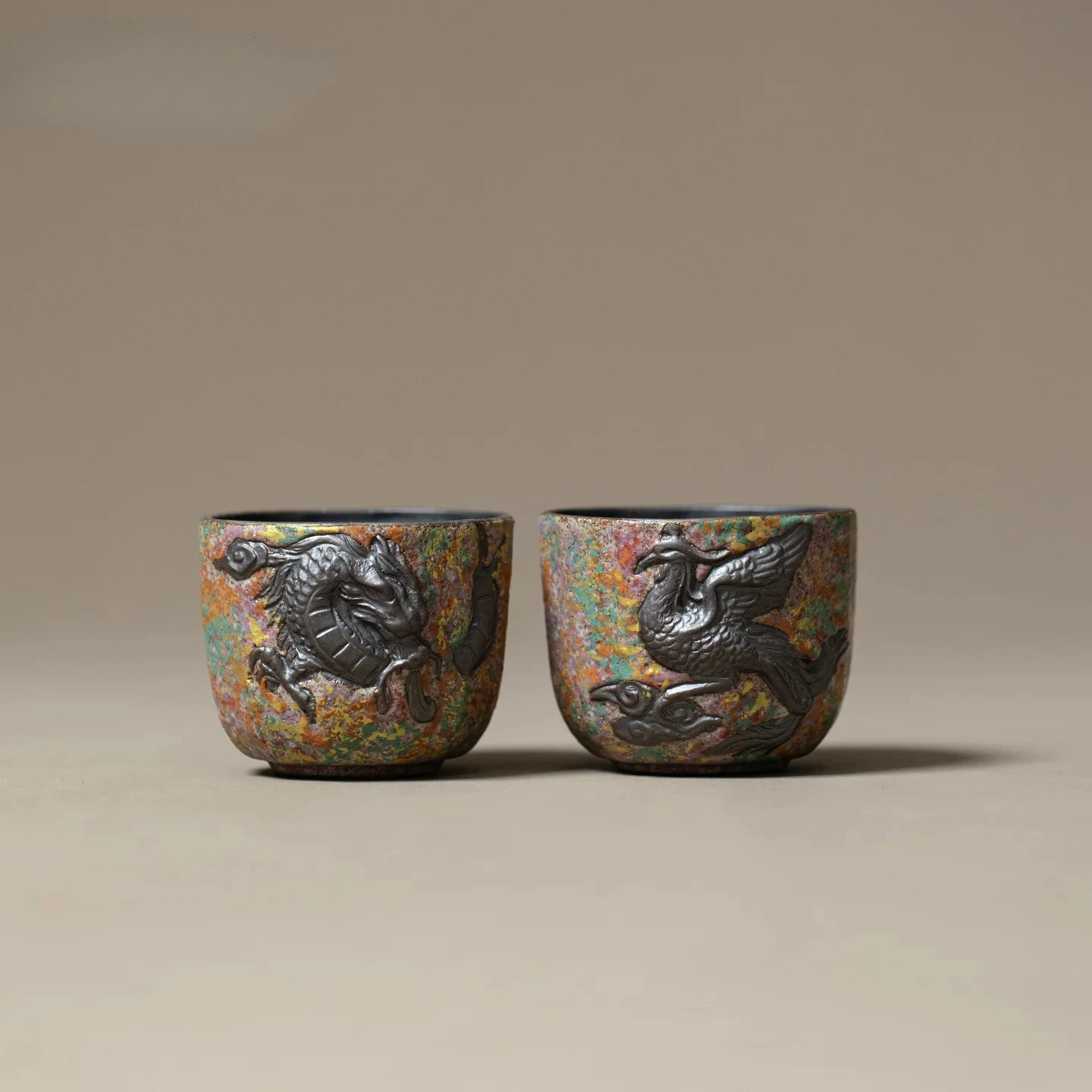 Dragon and Phoenix Pair Cup Retro Ceramic Old Rock Clay Original Mineral Handmade Master Cup Single Tasting Cup teacup