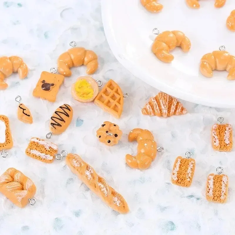 10Pcs Mini Fake Food Charms Simulated Bread Cake Cookie Resin Pendants For Handcraft Bracelet Necklace Keychain DIY Supplies