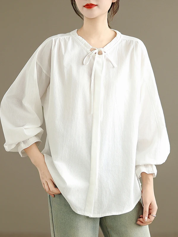 Lichtgewicht vlaszonbescherming Casual losse dames irt Summer Lazy Sle ronde Ne Long Sve los gevoel kledingstuk