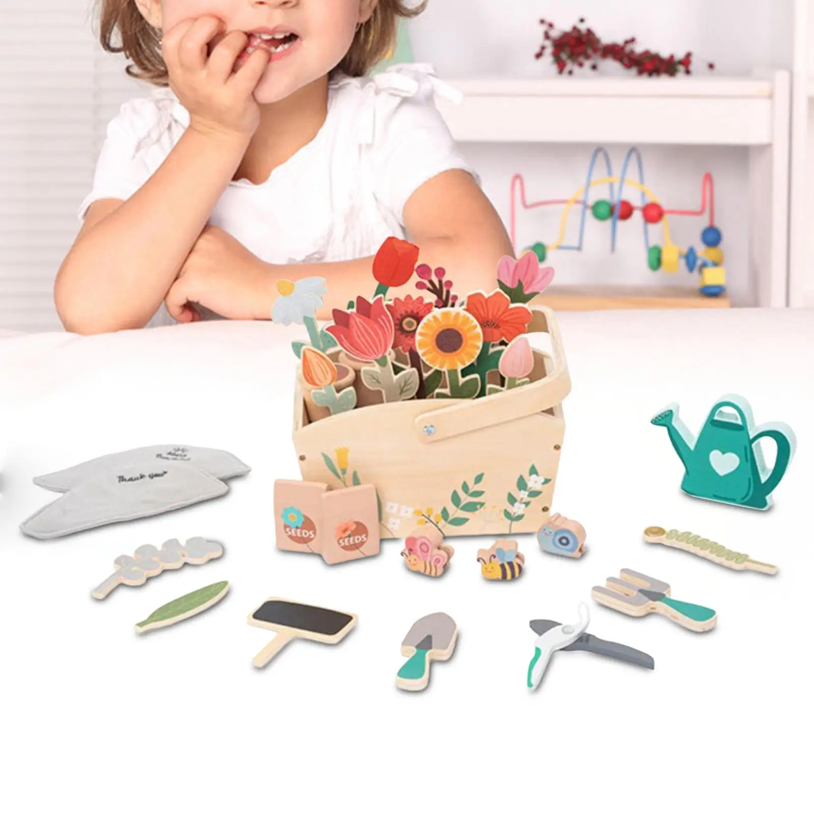 Ensemble de jeu de jardin de fleurs, scène de maison, jouets précoces