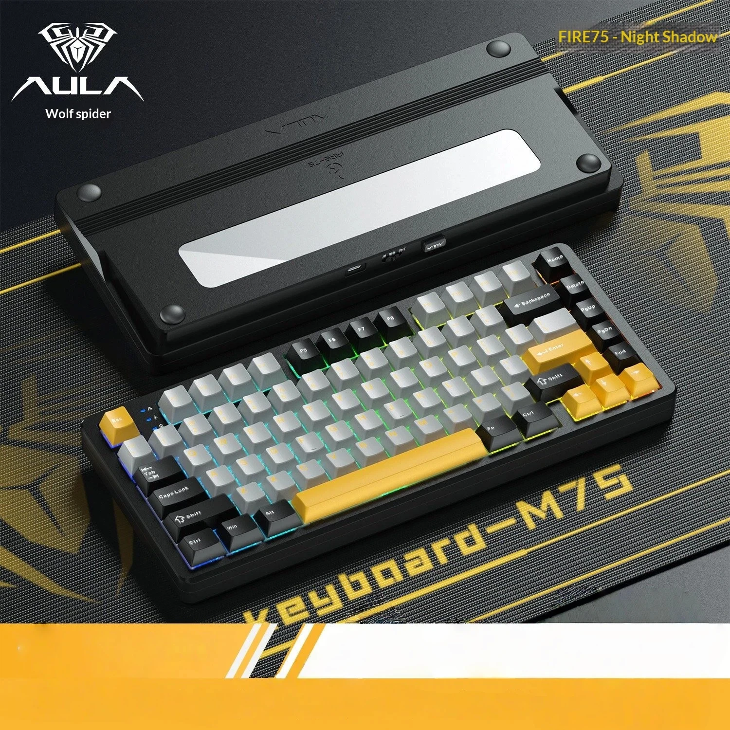 

Беспроводная механическая игровая клавиатура AULA M75, конструкция Gasket Mount, компактная раскладка на 81 клавишу, высокояркие RGB-подсветки для киберспорта