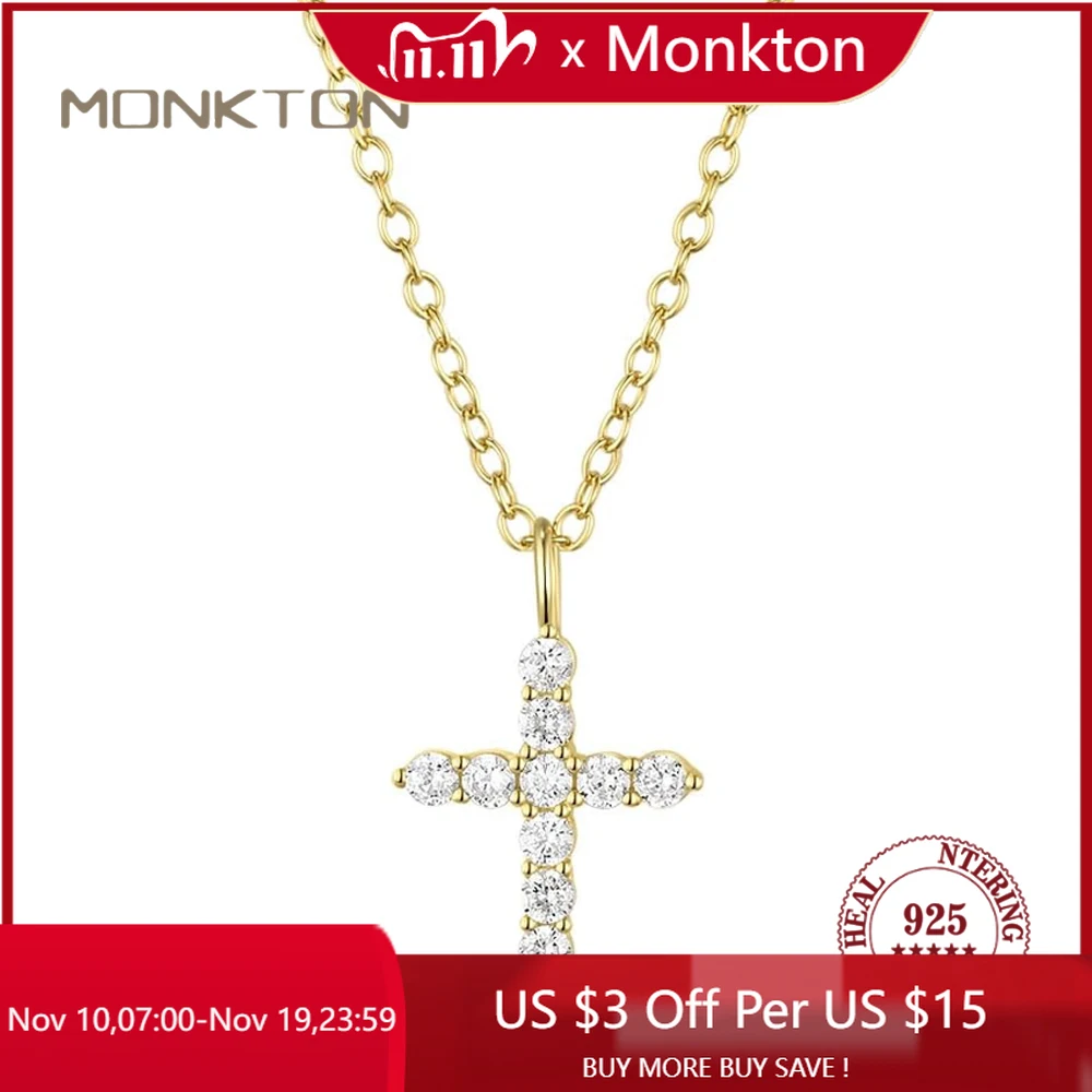

Monkton 925 Sterling Silver Cross Necklaces for Women 14K Gold Plated Tiny CZ Cross Pendant Necklace Dainty Chain for Women