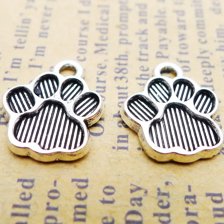 20pcs/lot 12*15mm Dog Paw Charm Antique Silver Animal Paw Pendant For DIY Handmade Jewelry Making Accessorie