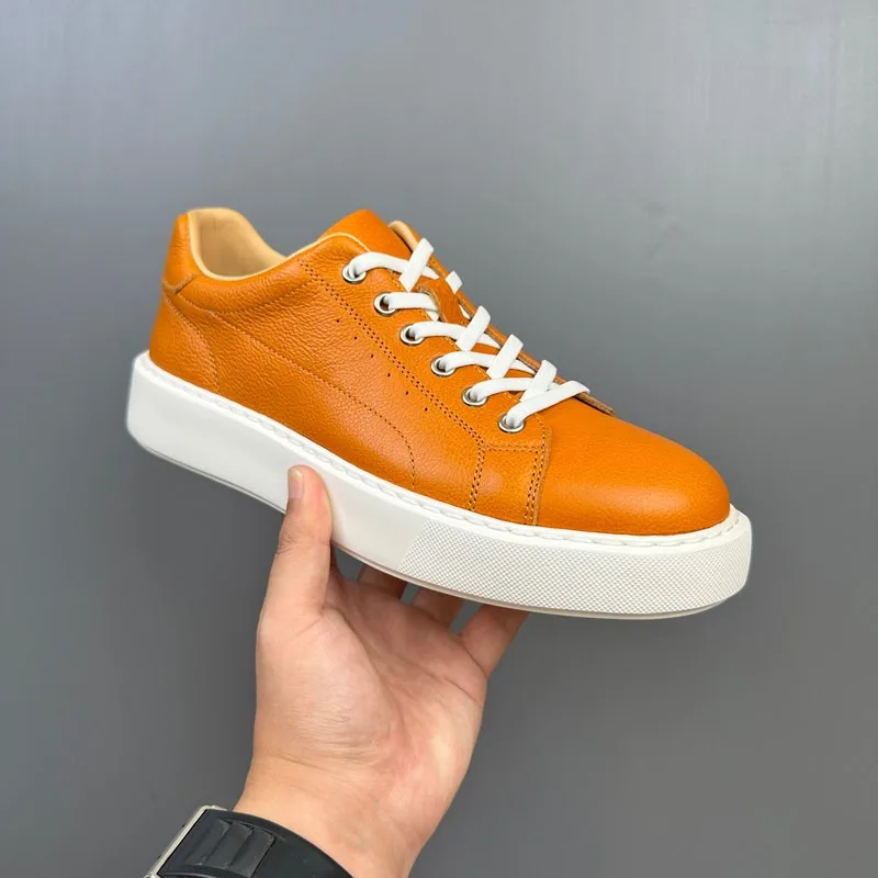 Genuine Leather Breathable Men Flats White Shoes Casual Fashion Low-Top Lightweight Skateboard Shoes Outdoor Hiking Sports Shoes