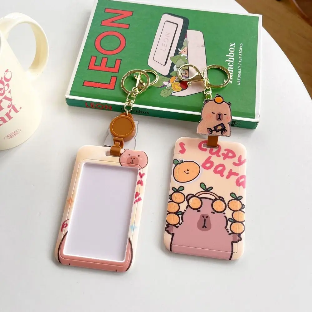 New Cartoon Card Holder Capybara with Lanyard ID Holders Plastic Cute Card Cover