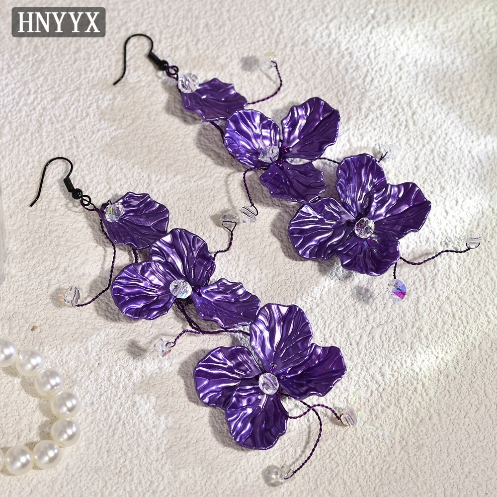 

HNYYX Vintage Purple Tassel Earrings Shell Petals Flower Beaded Eardrop Women Elegant Wedding Party Jewelry Accessories B11