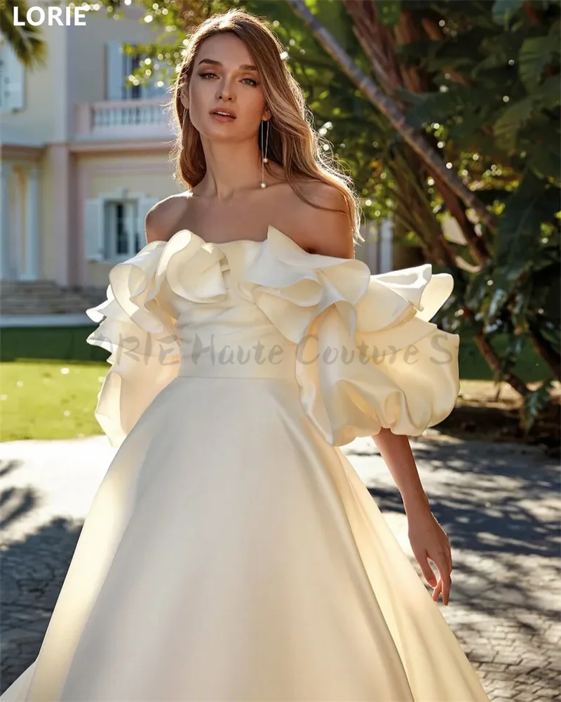 LORIE Off The Shoulder A-line Wedding Dresses Puff Sleeves Backless Elegant Wedding Party Gown Customized 2024