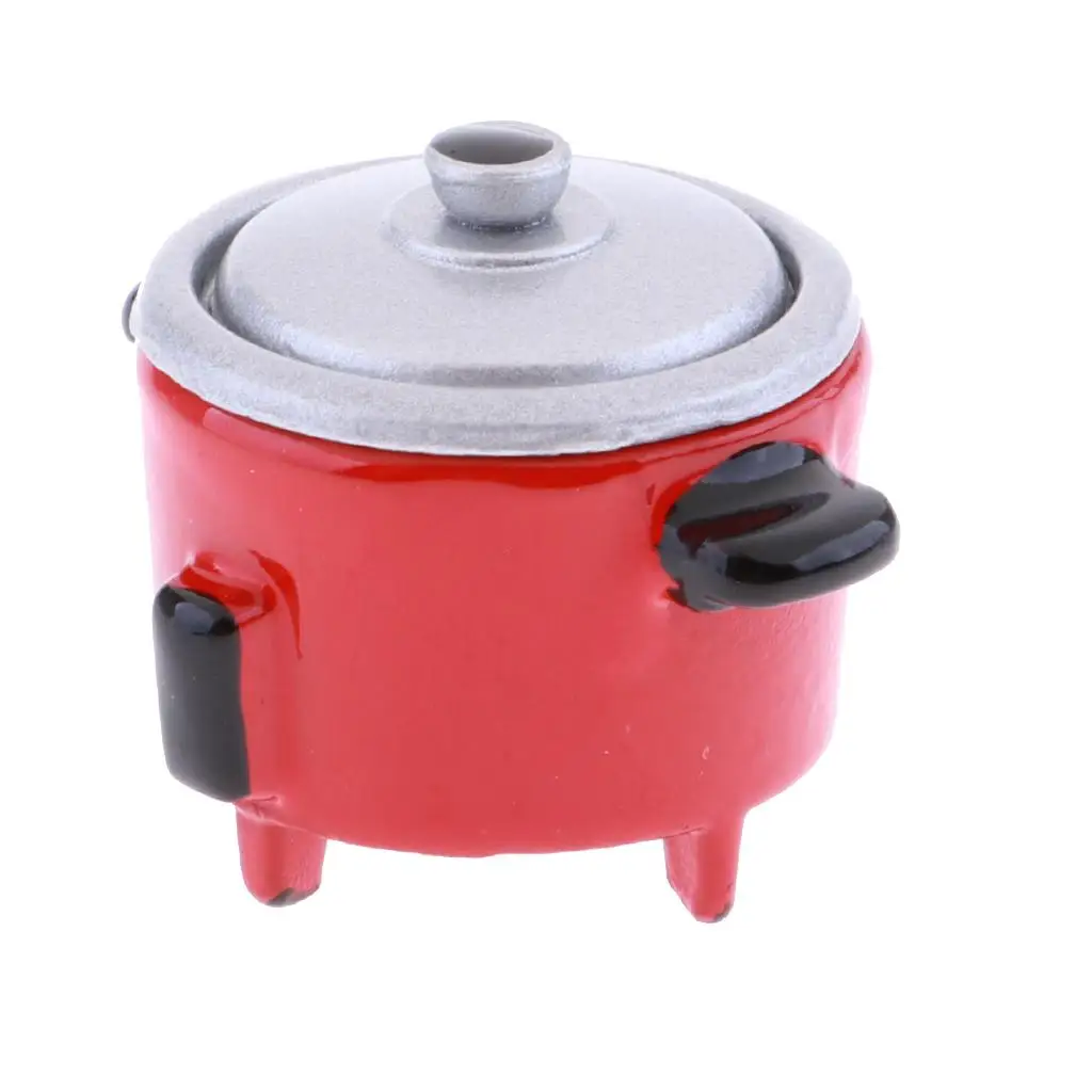 ของเล่นหม้อหุงข้าว :อุปกรณ์เครื่องครัวจิ๋วบ้านตุ๊กตา 12 ชิ้น สีแดง