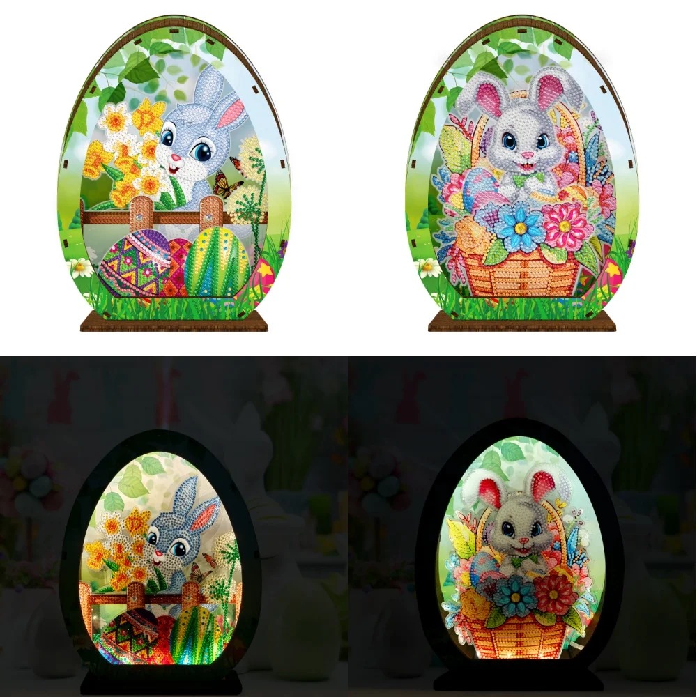 Nightlight Easter Bunny tabletop decoration with diamond painting Embroidery craft Cross Stitch rhinestone Mosaic kit