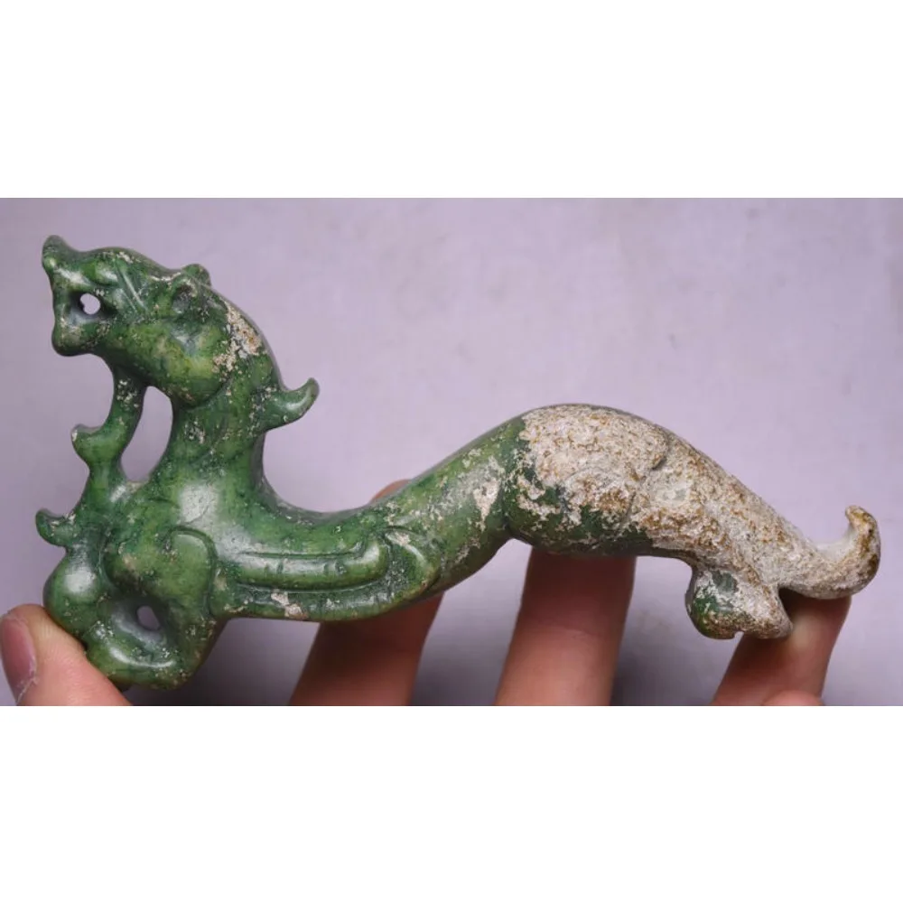 13CM Rare Old Chinese Green Jade Dynasty Carving Pixiu Beast Luck Sculpture Fengshui Wealth Home Table Decor Statue Friend Gift