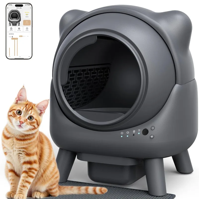 Els-pet  Automatic Litter Box Odor Control Robot, Cat Ears Design, 65L APP Real-Time Monitor, Safety Sensors, with 1 Trash Bag