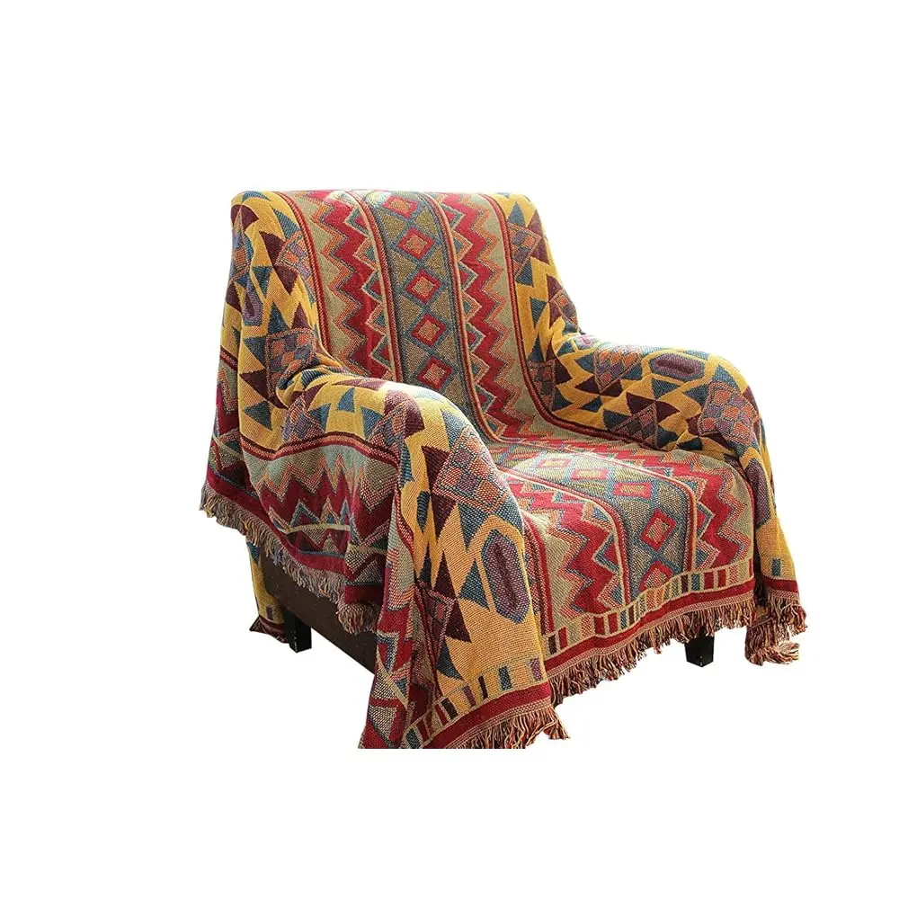 

Bohemian Cotton Woven Blanket Throw With Fringe Reversible Sofa Towel Knitted Couch Throw For Bed Chair, Home Office Decor