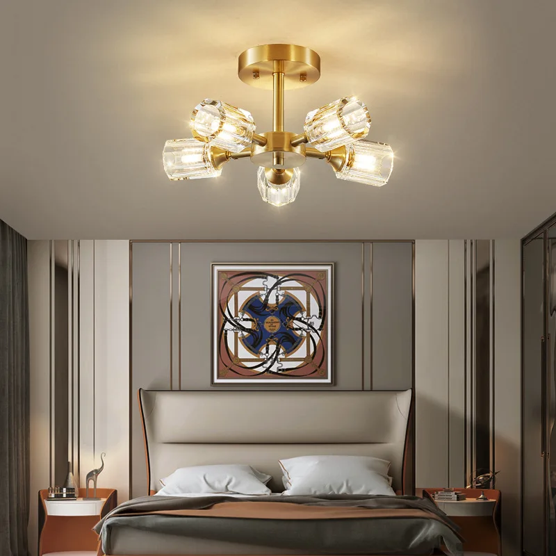 Light Luxury Restaurant Crystal Chandelier Dual-purpose Suction and Hanging All Copper Lamp Study Hall Lamp Modern Bedroom