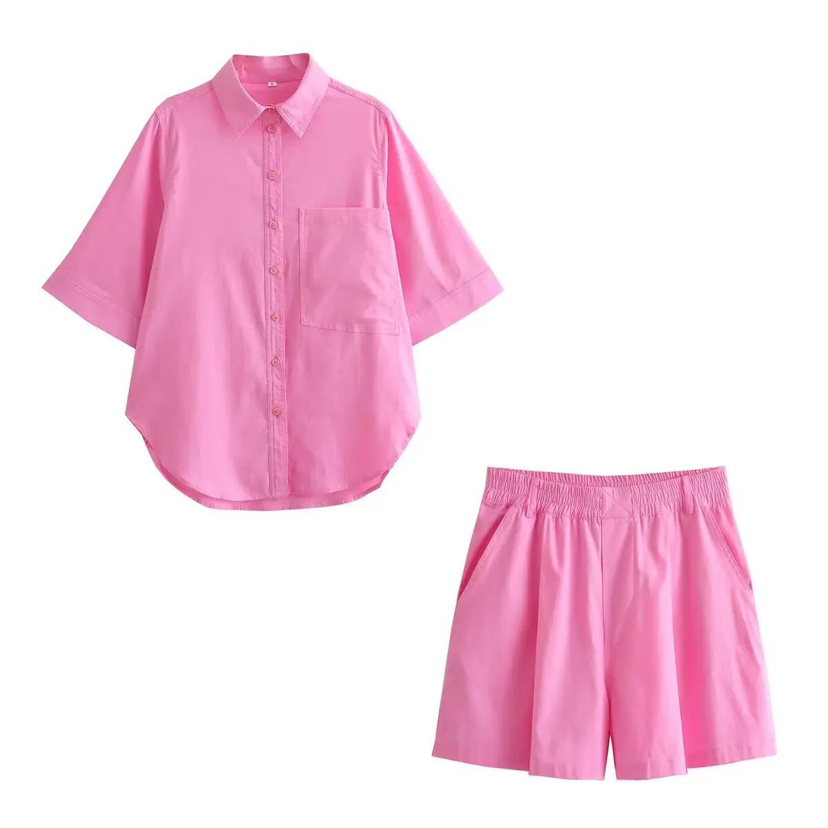 Dave&di European And American Style Tri Color Imitation Linen Top And Imitation Linen Loose Shorts Set New Two Piece Set Women's