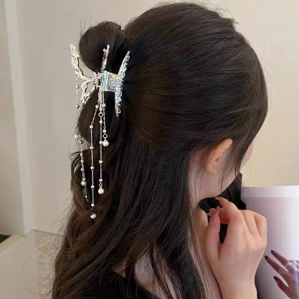 7Cm Vloeibare Vlinder Kwastje Haarklauw Zilver Rave Party Haaraccessoires Haarclip Krab Voor Vrouwen Gilrs Mode Haar Krab Clips