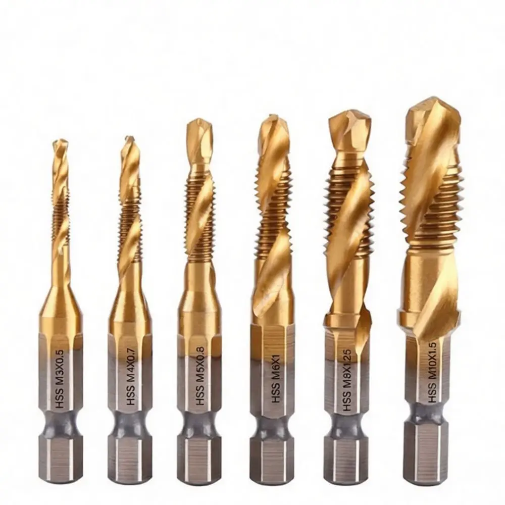Multi Functional Hex Shank Drill Tap Bits Set Spiral Flute Threading Cutting Tool For Metal Processing Workshop Equipment
