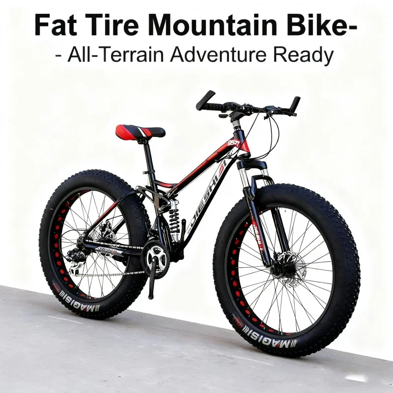 

Red Adult Mountain Bike Off-Road Dual Shock Absorption Variable Speed Beach4.0 Large Tire Bicycle for Men Hollow out Design
