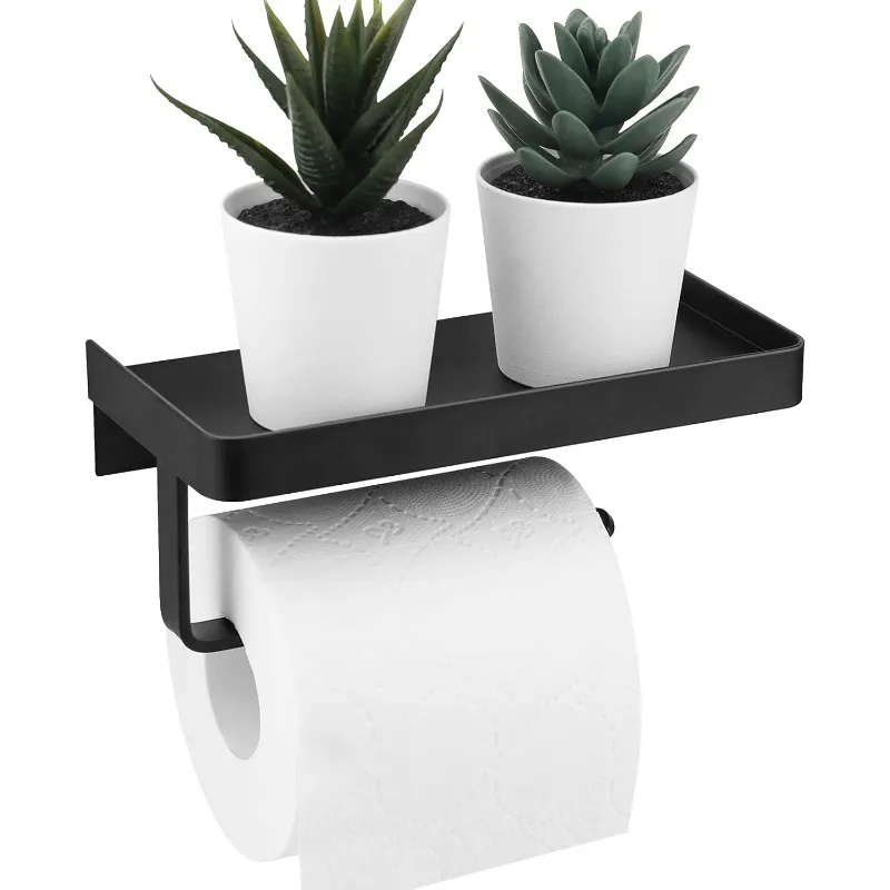 Wall-Mounted Toilet Paper Holder with Storage Shelf Waterproof Bathroom Tissue Rack with Phone Holder for Bathroom Accessories image 4