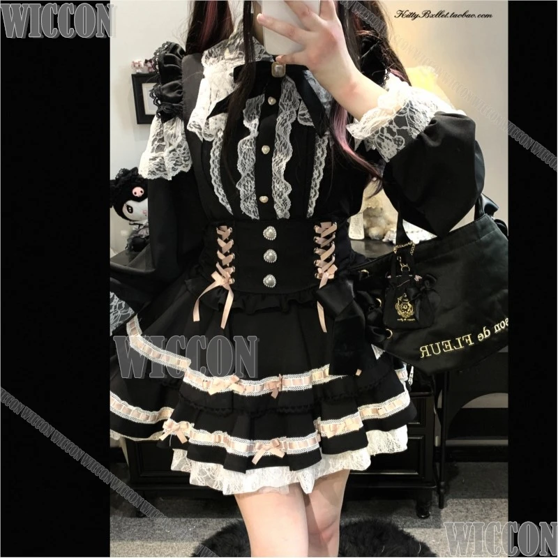 

Kawaii Sweet Cake Lace Edge Skirt Jirai Kei Girl Cosplay Cute Bow Tie Strap Overall Dress Y2K Women Cos Suit Carnival Customized