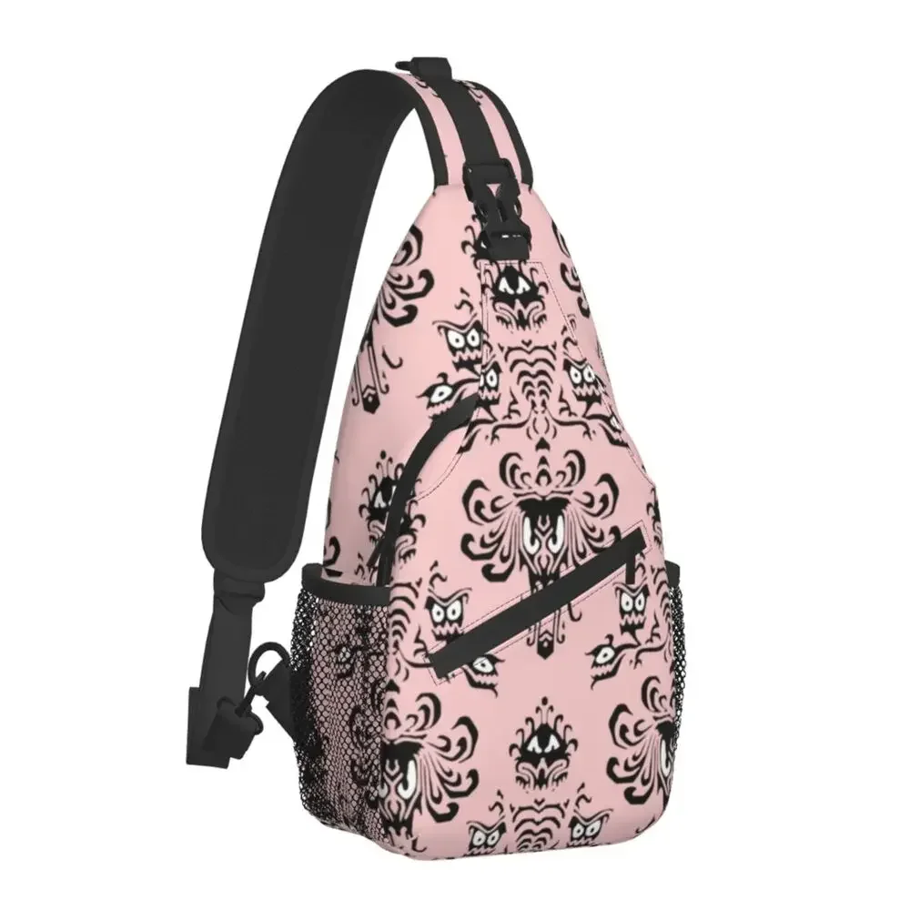 Cool Pink Haunted Mansion Sling Bags for Cycling Camping Men's Crossbody Chest Backpack Shoulder Daypack