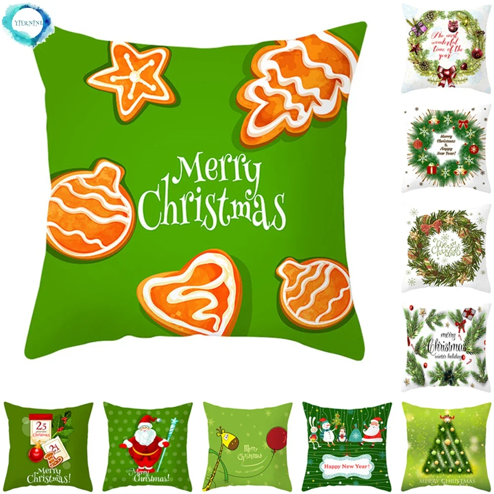 

Merry Christmas Green Xmas Tree Print Pillow Case Festival Decorative Polyester Cushion Cover for Home Sofa Pillowcase 45x45cm