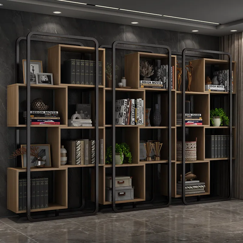Bookshelf Floor-to-ceiling light luxury wrought iron industrial wind shelf Simple household bookcase Multi-layer display shelf