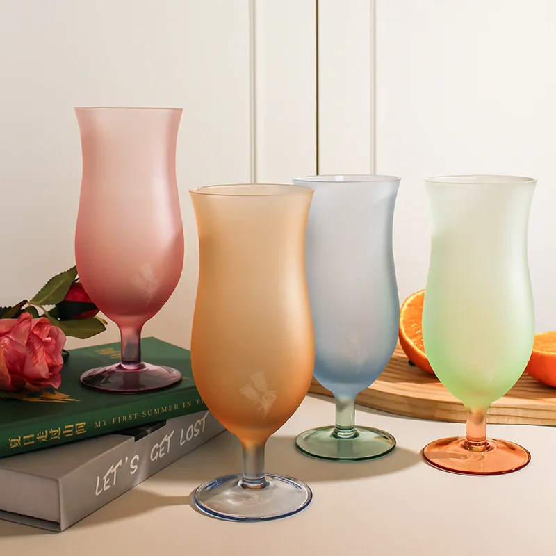 

Pastel Frosted Glass Goblets Drinkware Home High-footed Cups Home Kitchen Party Bars Cocktail Glasses Beverage Juice Decor Gifts